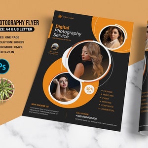 Photography Flyer Template | A4 and Us Letter, Photography Business Promotion Flyer,   Photoshop  Template,