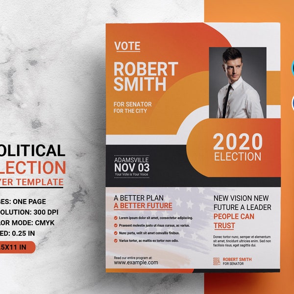 Political Election Flyer Template | Ms Word & Photoshop Template, Instant Download V01