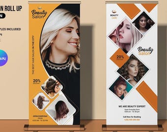 Beauty Salon Roll-Up Banner Template (Canva, AI, EPS)