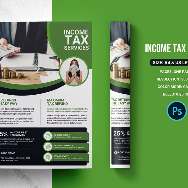 Income Tax Flyer Template   Corporate Flyer Template | A4 & Us Letter,  Photoshop and Ms word  Template, Instant Download