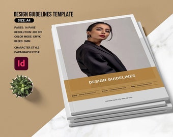 Design Richtlinien Vorlage, druckbare Marken-Richtlinien | Markenanleitung Vorlage |  Indesign Vorlage, Sofort Download