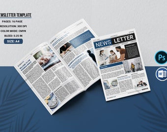 Corporate Newsletter Template: 16 Page, A4 (Ms Word & Photoshop) (Instant Download)