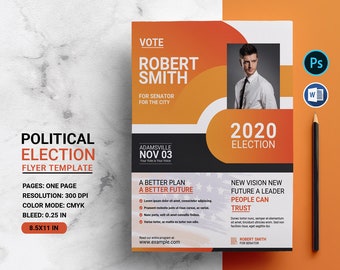 Political Election Flyer Template | Ms Word & Photoshop Template, Instant Download V01