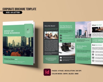 Plantilla de folleto corporativo plegable: InDesign (descarga instantánea)