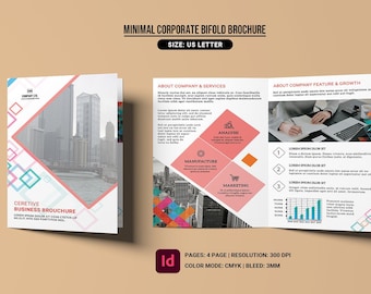 Modelo minimalista de brochura corporativa dobrável | Formato Carta (Modelo InDesign para download imediato)