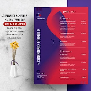 Conference Schedule Flyer Template |  Canva,  Photoshop & Ms Word Template | Instant Download - V01