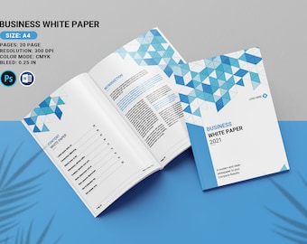 Plantilla de white paper empresarial , Folleto corporativo / Plantilla MS Word y Photoshop / / Descarga instantánea - V01