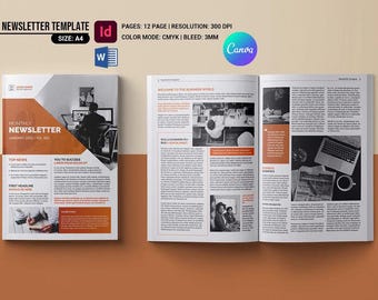 Business Newsletter Template: Modern Corporate Design (Canva, Ms Word & InDesign, A4) (Instant Download)