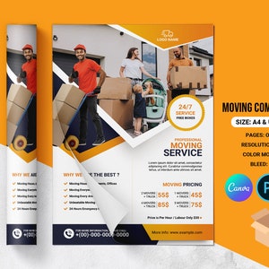 Moving Service Company Flyer Template  | Ms Word , Photoshop and Canva Template | Instant Download