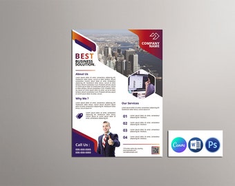 Corporate Business Flyer Template: Photoshop, Word, Canva (Instant Download)