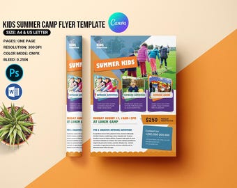Plantilla de volante para campamento de verano infantil: Canva, Word y Photoshop (descarga digital)