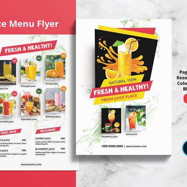 Juice Menu Flyer | Food Menu Flyer Template, Fast Food Fler  | MS Word and Photoshop  Template | Instant download V07