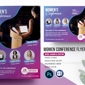 Women&#39;s Conference Flyer Template: Photoshop & Word (Instant Download)