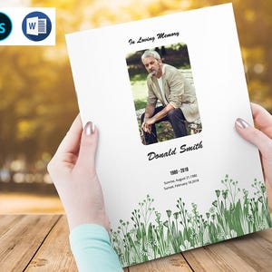 Szablon programu pogrzebowego do druku, szablon nekrologu, edytowalny szablon Canva, MS Word i Photoshop | Natychmiastowe pobranie V02