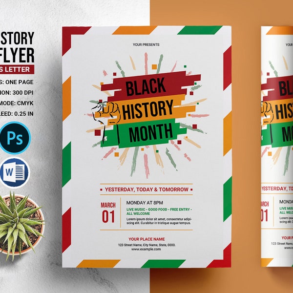 Black History Month Party Invitation Flyer, Celebration Event Flyer Template |   Photoshop  and Ms Word Template | Instant Download V01