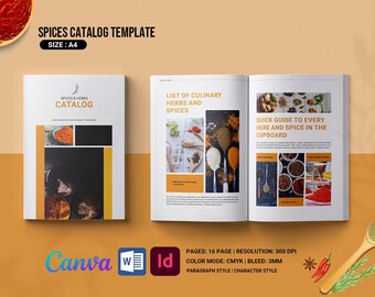 Printable Spices Catalog Template | Canva, MS Word and  Indesign Template | Instant download