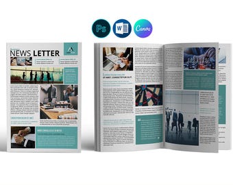 Corporate Newsletter Template: Canva, MS Word, Photoshop (Instant Download)