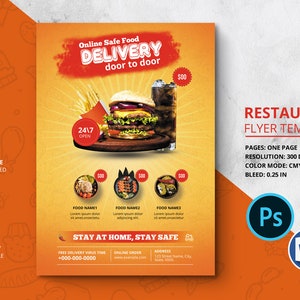 Restaurant Flyer | Food Menu Flyer Template, Fast Food Home Delivery  | MS Word, Photoshop and Elements Template | Instant download V05