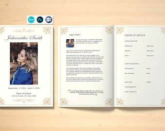 Editable Funeral Program Template: Obituary Brochure Design (Photoshop, MS Word, Canva, Instant Download) V29