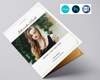 Printable Funeral Program Template, Obituary Template ,  Editable Canva, Photoshop and MS Word  Template | Instant Download V10