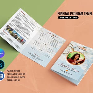 Szablon programu pogrzebowego, słowo pogrzebowe, szablon nekrologu, edytowalny szablon Photoshop, MS Word i Canva | Natychmiastowe pobranie V49
