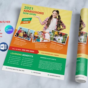 School Admission Flyer Template  | Ms Word , Photoshop and Canva Template | Instant Download V05