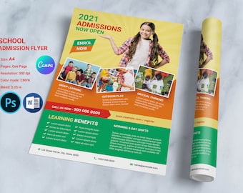 School Admission Flyer Template  | Ms Word , Photoshop and Canva Template | Instant Download V05