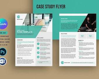 Plantilla de folleto de estudio de caso imprimible / Plantilla de 4 páginas para Canva, Photoshop y Ms Word / Descarga instantánea - V01
