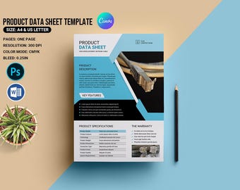 Product Data Sheet Template: Canva, Word & Photoshop (Instant Download)