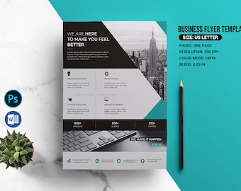 Minimalist Business Flyer Template: Clean Corporate Design (Photoshop, Word, Instant Download)