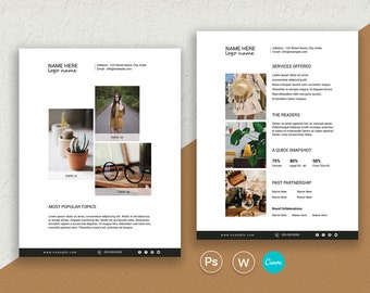 Modelo de kit de mídia para blogueiro de moda: Canva, Photoshop, Word (download instantâneo)
