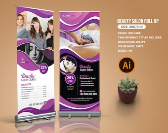 Beauty Salon Roll-Up Banner |  Spa and Hair Salon Signage Banner Template | Illustrator Template