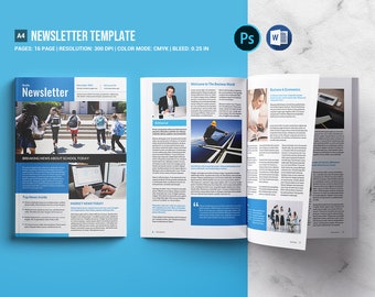 Corporate Newsletter Template: 16 Page, MS Word & Photoshop (Instant Download)