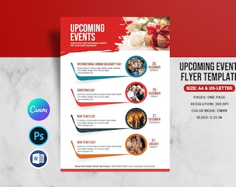 Upcoming Events Schedule  Flyer Template | Canva, Photoshop & Ms Word template | Instant download
