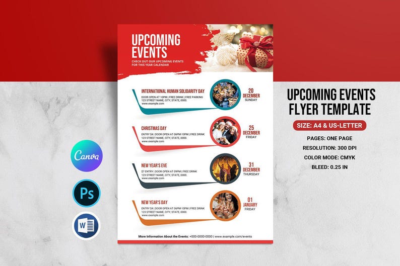 Upcoming Events Schedule Flyer Template | Canva, Photoshop & Ms Word ...