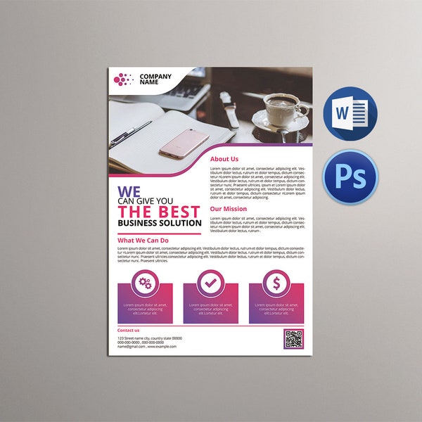 Printable Business Flyer Template | Corporate Flyer | MS Word and Photoshop  Template, Instant Download - V08