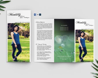 Printable Trifold Funeral Program Template: Obituary (Photoshop, MS Word) (Instant Download)