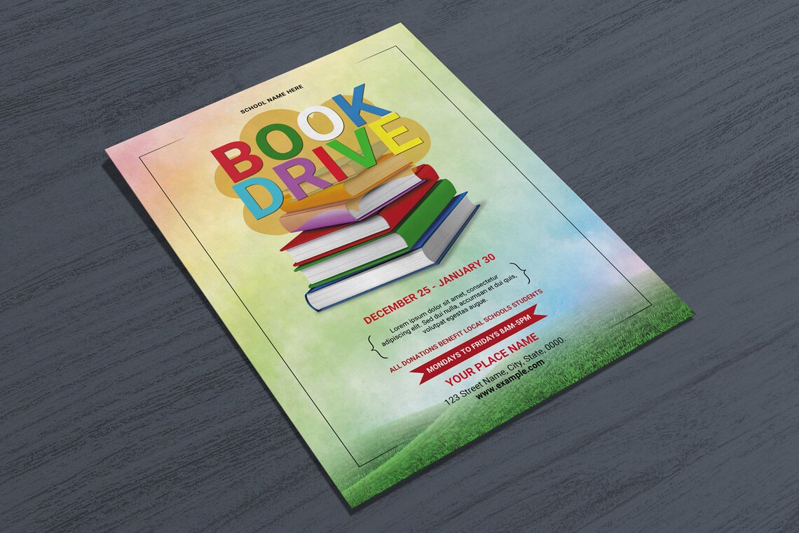 Book Drive Flyer Template Ms Word , and Canva Template