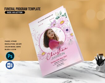 Sjabloon bloemenbegrafenisprogramma: overlijdensbericht, gedenkteken (Photoshop, MS Word)