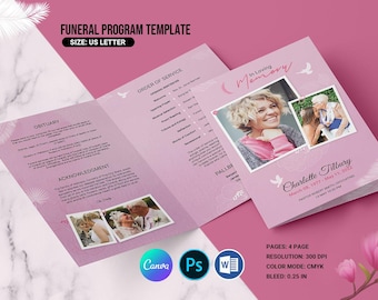 Sjabloon begrafenisprogramma, herdenkingsprogramma (Photoshop, MS Word, Canva)