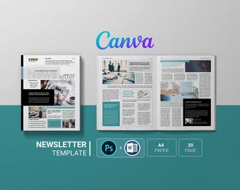 Corporate Newsletter Template: Canva, Photoshop, Word (Instant Download)