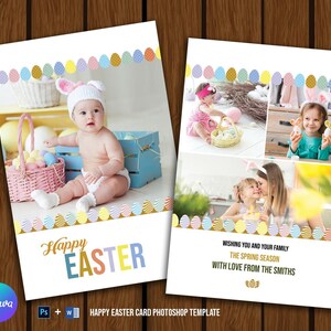 Modelo de cartão de Páscoa para impressão | Cartão de saudação com foto de Páscoa | Canva, Photoshop e MS Word Template V01