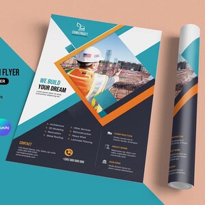 Sjabloon constructieflyer: afdrukbaar zakelijk ontwerp. Canva, Word en Photoshop. (Directe download)