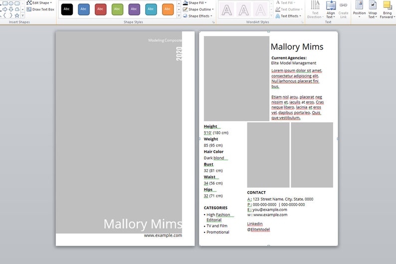 Printable Modeling Comp Card Template Model Comp Card, Composite Card