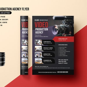 Modelo de folheto para agência de produção de vídeo | Modelo MS Word e Photoshop | Download instantâneo