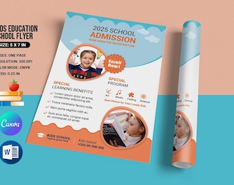 School Admission Flyer Template: Canva, Word, Photoshop (Instant Download)