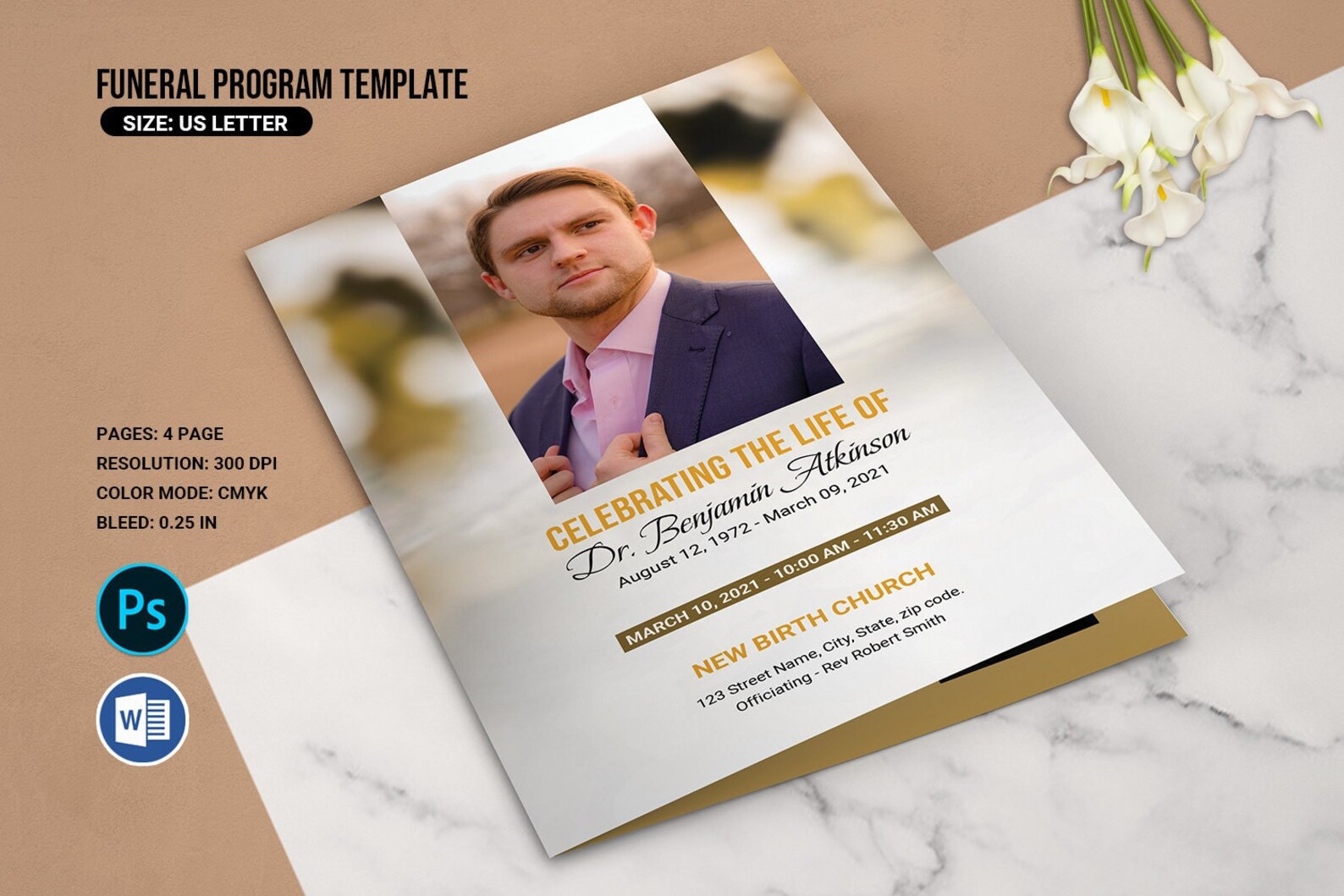 Elegant Funeral Program Template Funeral Template Word Etsy
