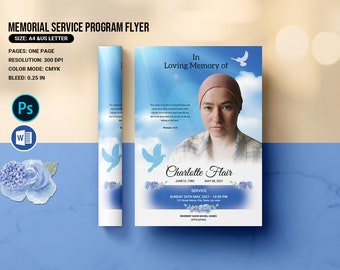 Funeral Announcement Card - Heavenly Dove Funeral Invitation Flyer Template , | Editable MS Word & Photoshop Template | Instant Download