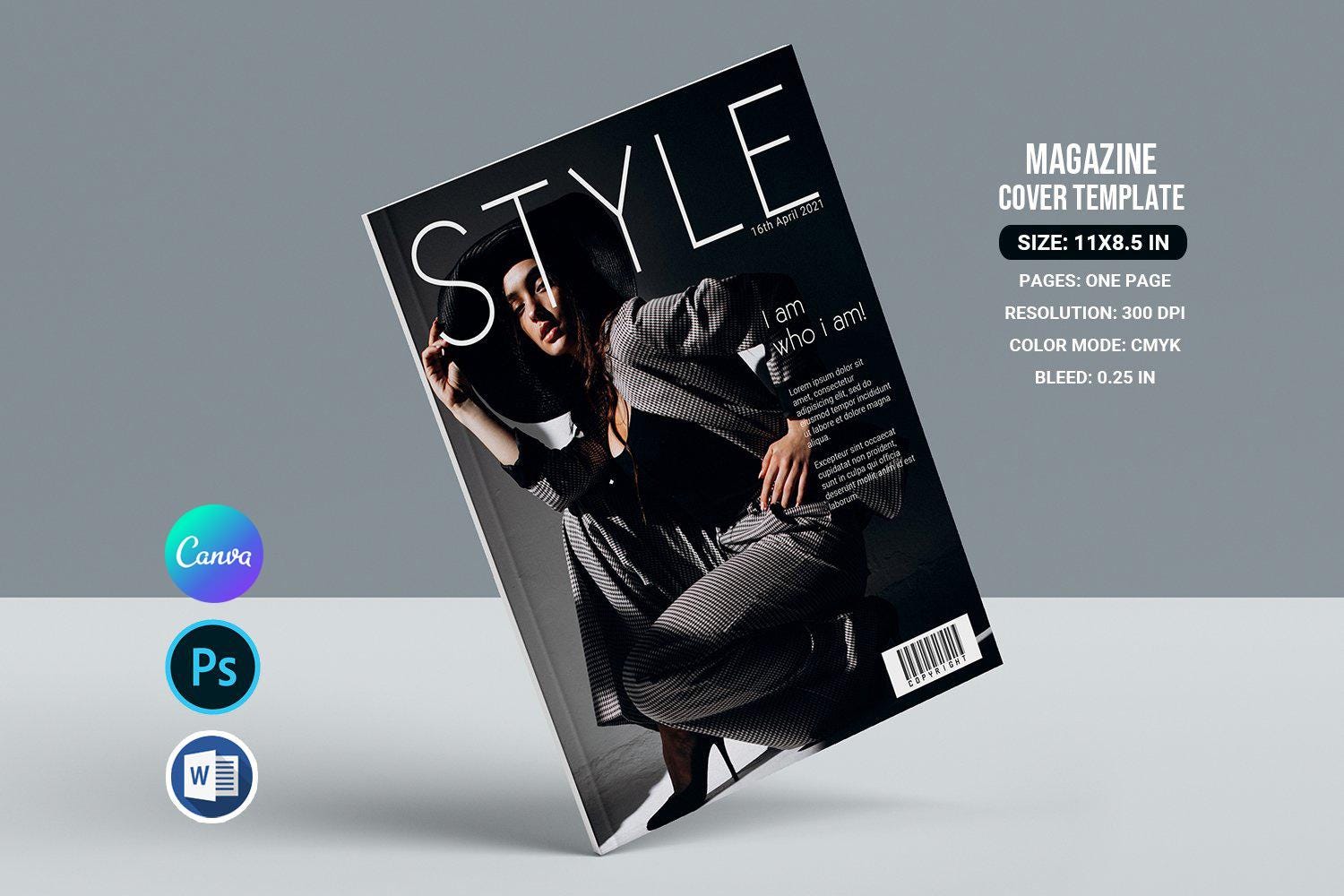 Magazine Cover Template | Canva, Ms Word and  Photoshop Template , Instant Download