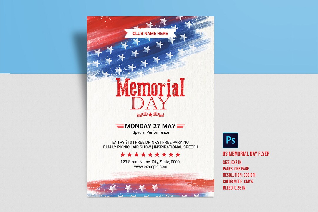 Memorial Day Celebration Invitation Template: US Flag Flyer (photoshop ...